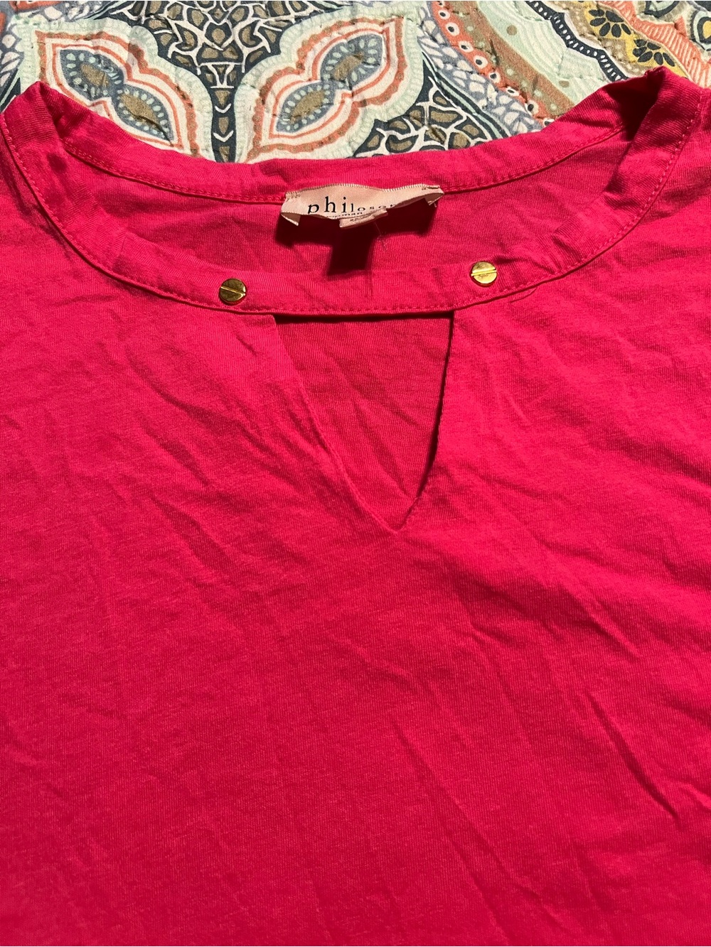 Philosophy Hot Pink Short Sleeve Tee with Gold Accent